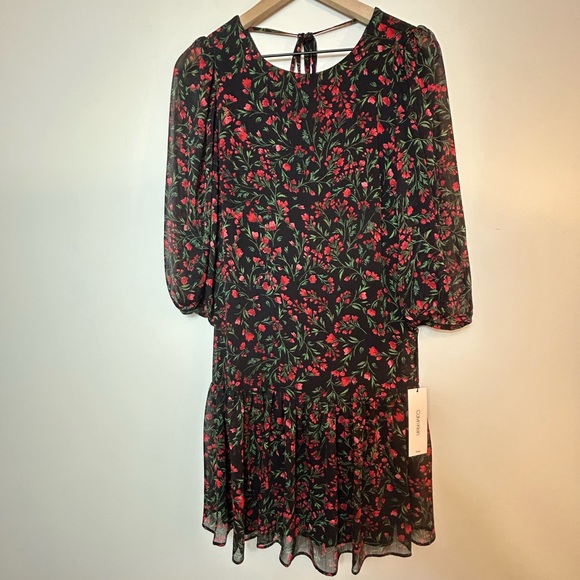 Calvin Klein Women's Sheath 3/4 Sleeve Floral Pleated Dress Size: 8 - Picture 14 of 15